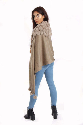 Cashmere & Wool Shawl With Multiple Fur Pom Poms