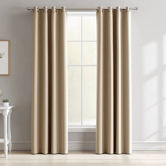 Beige Blackout curtains  Eyelet Ready Made Pair & 2 Tie Backs