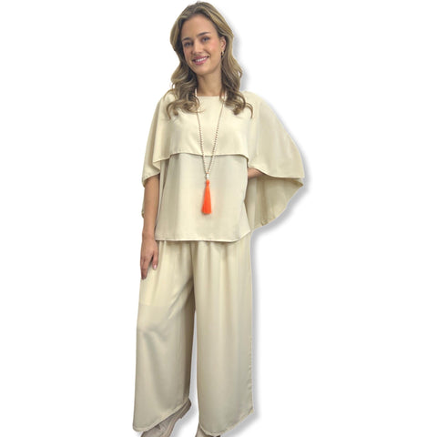 Cape Butterfly Top & Wide Leg Pants Co-ord Set Plus Size