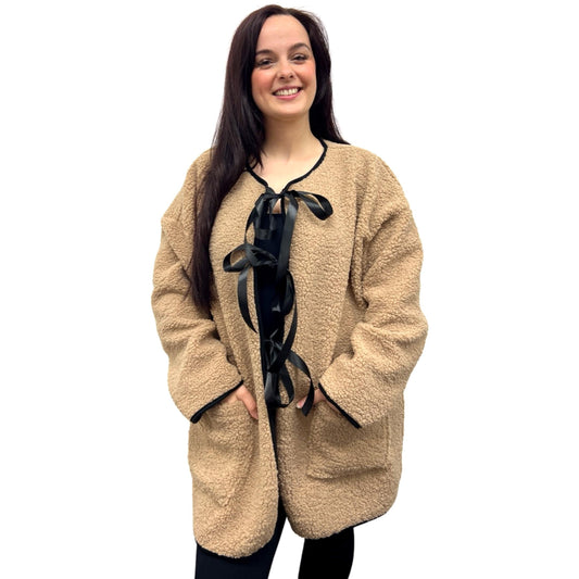 Ribbon Tie Open Sherpa Coat (Various Colors)