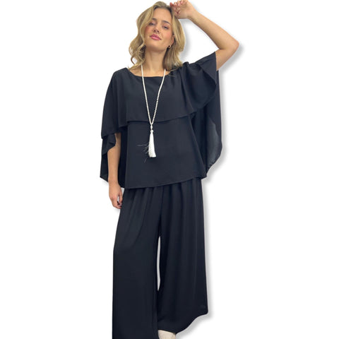 Cape Butterfly Top & Wide Leg Pants Co-ord Set Plus Size