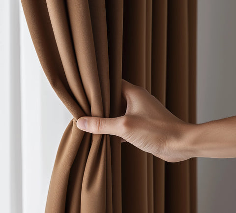 Brown Blackout curtains  Eyelet Ready Made Pair & 2 Tie Backs