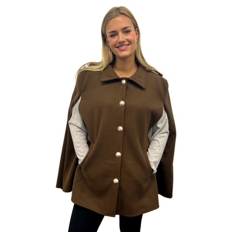 Buttoned Capelet Jacket with Collar (Various Colors)