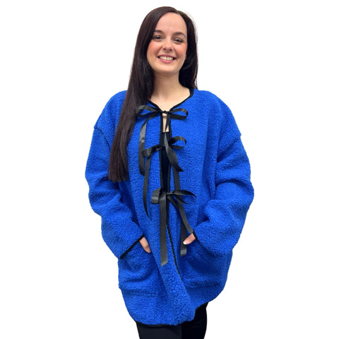 Ribbon Tie Open Sherpa Coat (Various Colors)