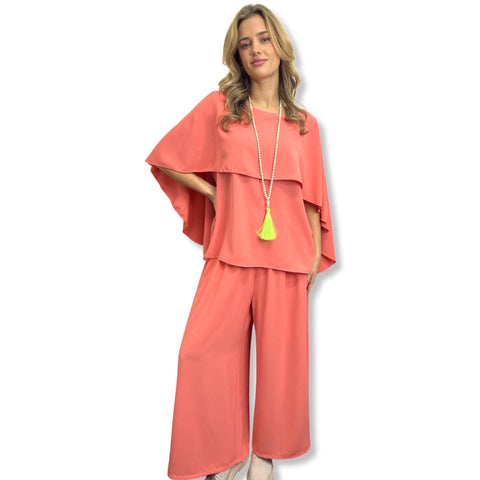 Cape Butterfly Top & Wide Leg Pants Co-ord Set Plus Size