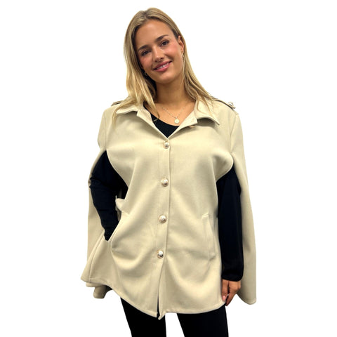 Buttoned Capelet Jacket with Collar (Various Colors)