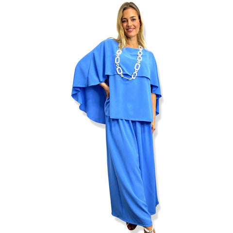 Cape Butterfly Top & Wide Leg Pants Co-ord Set Plus Size