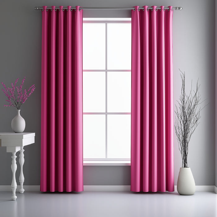 Fuchsia Pink Blackout curtains  Eyelet Ready Made Pair & 2 Tie Backs