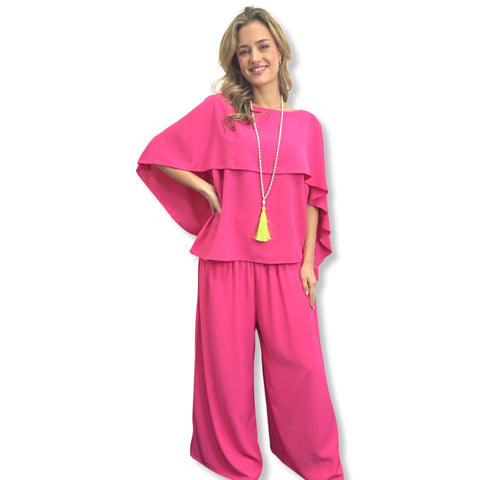 Cape Butterfly Top & Wide Leg Pants Co-ord Set Plus Size