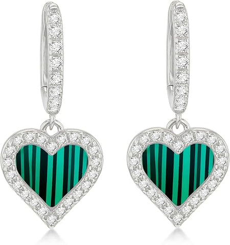 Silver Green Heart Hoop Drop Earring