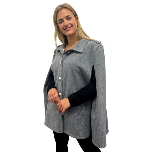 Buttoned Capelet Jacket with Collar (Various Colors)