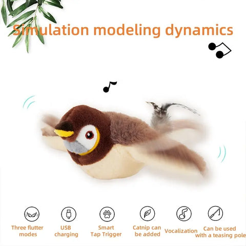 Interactive Rechargeable Chirping Bird Cat Toy with Catnip