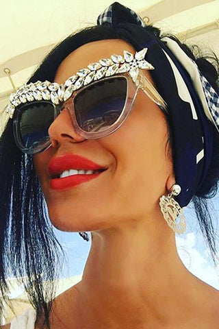 Star Diamante Retro Round Cat Eye Sunglasses