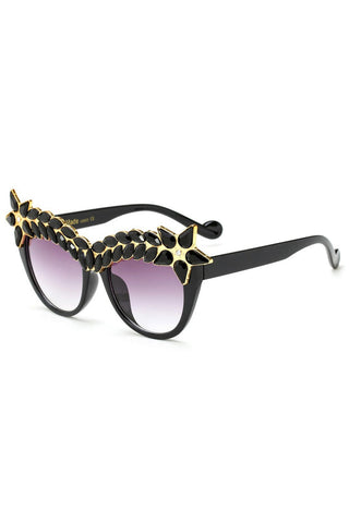 Star Diamante Retro Round Cat Eye Sunglasses