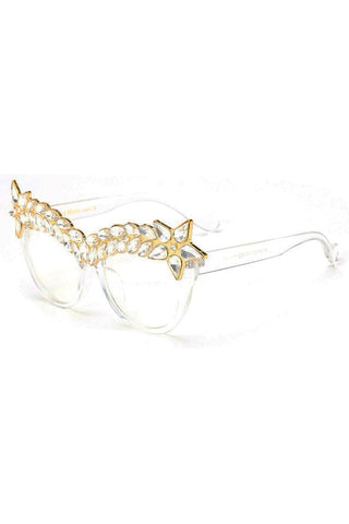Star Diamante Retro Round Cat Eye Sunglasses