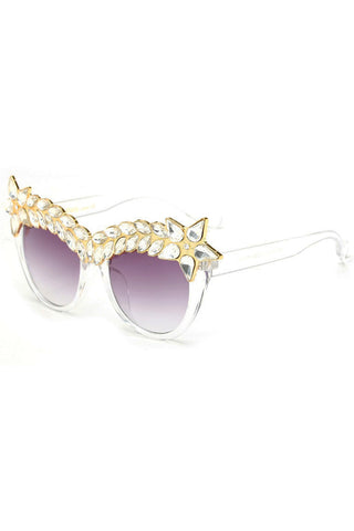 Star Diamante Retro Round Cat Eye Sunglasses