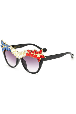 Star Diamante Retro Round Cat Eye Sunglasses