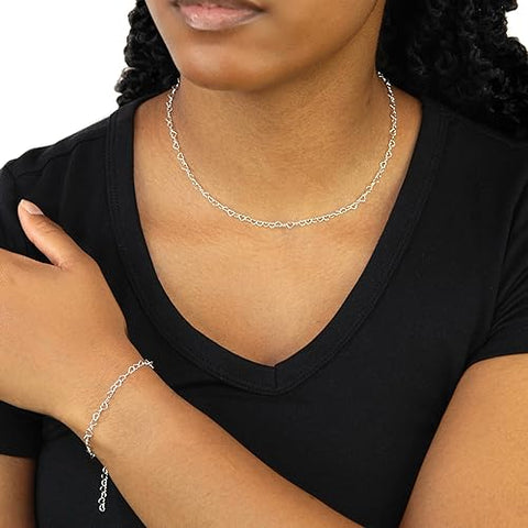 Heart Link Chain Silver Necklace For Women 