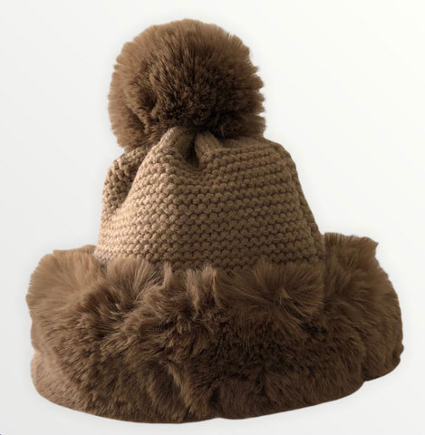 Ultra soft Luxurious Faux Fur Knit Hat with pom