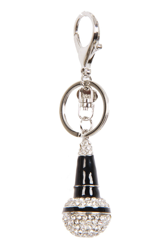 Microphone Diamante Bag Charm Keyring