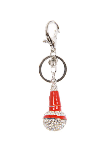 Microphone Diamante Bag Charm Keyring
