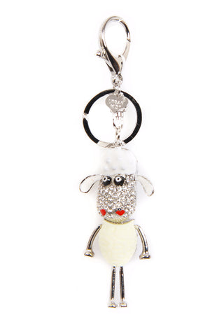Cartoon Sheep Diamante Bag Charm Keyring