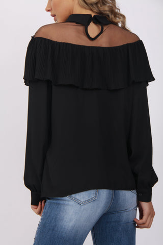 Mesh Floral Applique Collar Summer Shirt Top