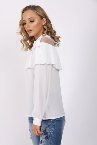 Mesh Floral Applique Collar Summer Shirt Top