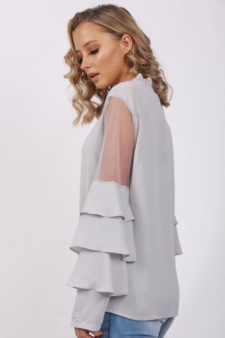 Mesh Ruffle Sleeve Blouse Top