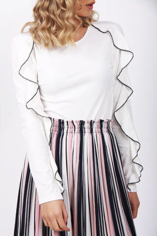 Ruffle Detail Long Sleeve Overlocked Edge Jumper Top