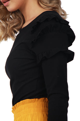 Soft Stretch Cotton Jersey Ruffle Sleeve Jumper Top