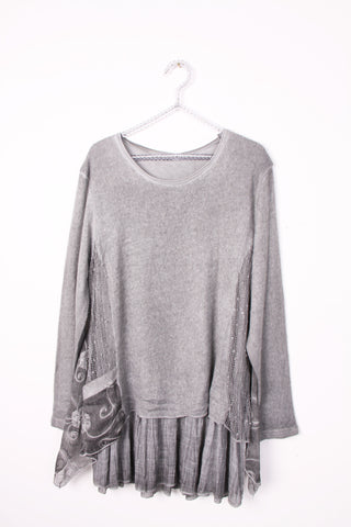 Round Neck Top with frills and embroided detail panel