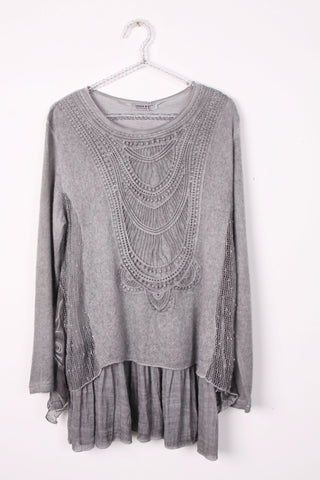 Classic top with Floral embroidered side panel & frills