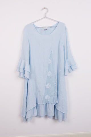 Lace Insert Oversized Flowing Ruffle Sleeve Dress