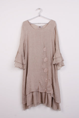 Lace Insert Oversized Flowing Ruffle Sleeve Dress