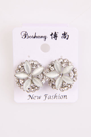 Round Diamond Floral Clip Earrings