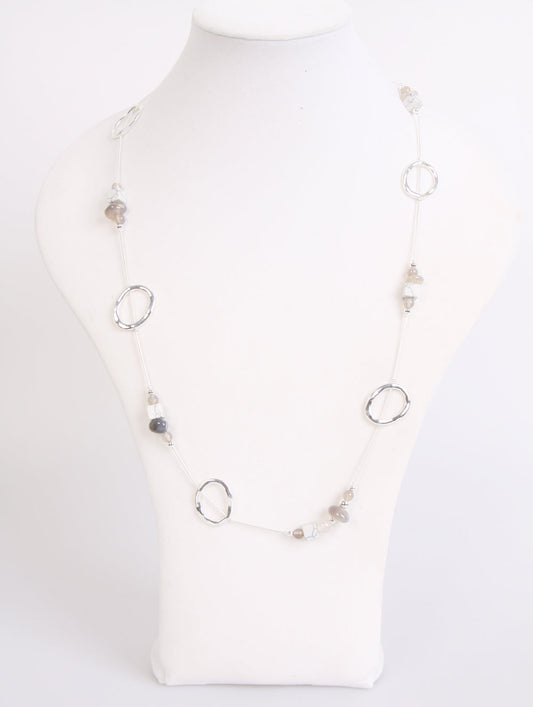 Square and Stone with circles large Lagenlook Necklace