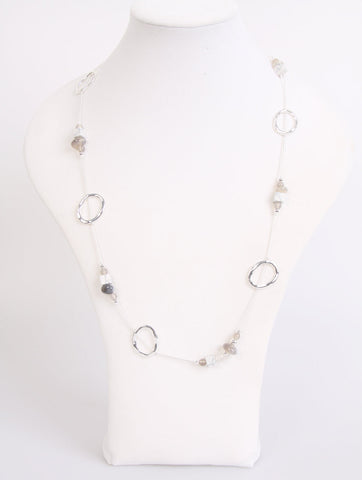 Square and Stone with circles large Lagenlook Necklace