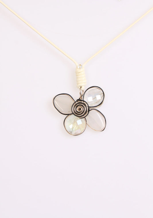 Metal Gem Flower Pendant Statement Boho Necklace