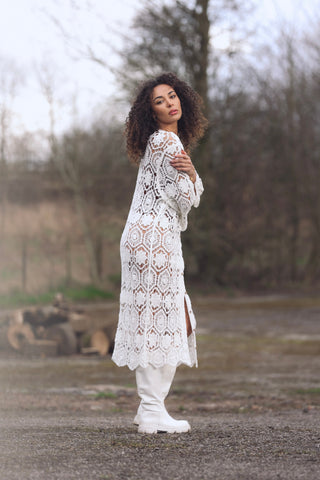 Floral Crochet Pattern Button Closing Cotton Cardigan