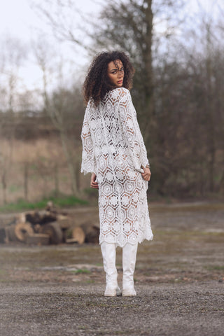 Floral Crochet Pattern Button Closing Cotton Cardigan