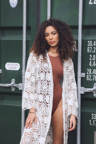 Floral Crochet Pattern Button Closing Cotton Cardigan