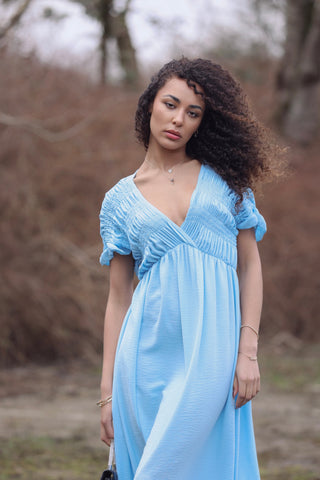 Plain Wrap Over Shirred Dress