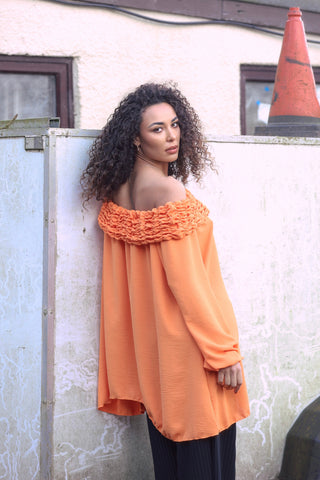 Plain Ruffle Neckline Oversized Top