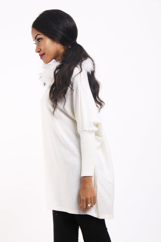 Oversized Fur Trim Collar Knitted Jumper