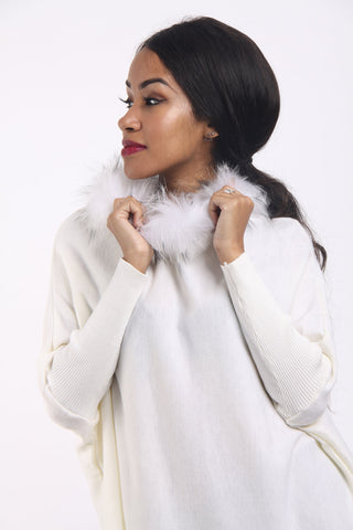 Oversized Fur Trim Collar Knitted Jumper