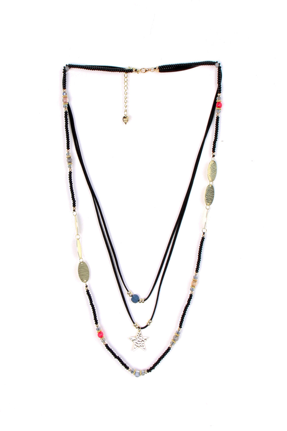 Multirow Long Necklace with Star Pendant Beads