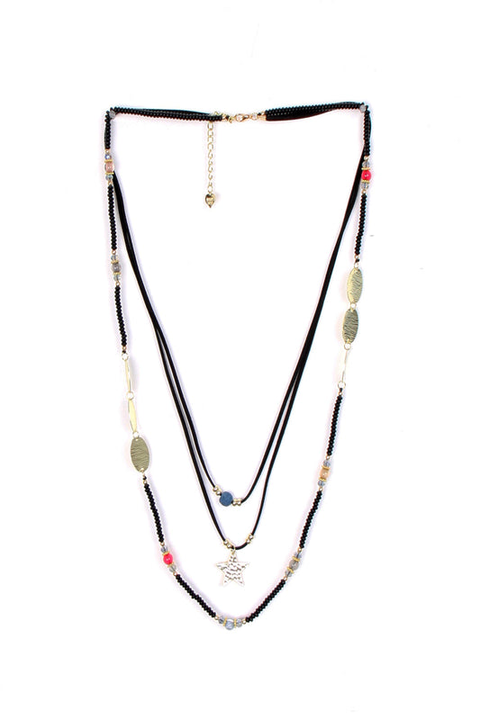 Multirow Long Necklace with Star Pendant Beads