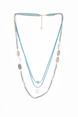 Multirow Long Necklace with Star Pendant Beads