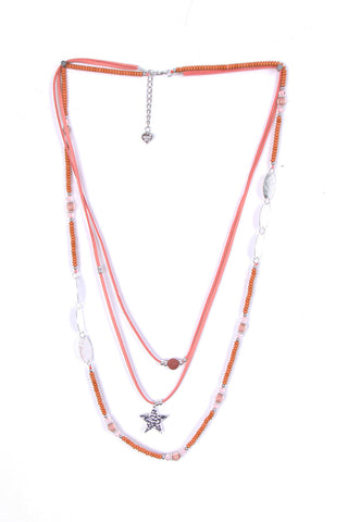 Multirow Long Necklace with Star Pendant Beads